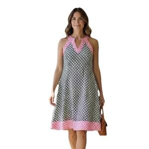 ANGIE Women's Sundress Size Medium 14 Pink Black Color block Geometric Print NWT